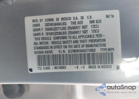 2016 Honda Cr-V Ex from USA, damaged, VIN 3CZRM3H56GG713952